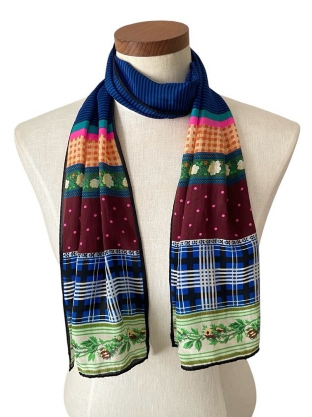 Vintage Kenzo Multi Print Silk Oblong Scarf